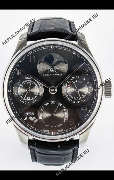 IWC Super Clone Portuguese Perpetual Calendar Steel Case Grey Dial Replica Watch 