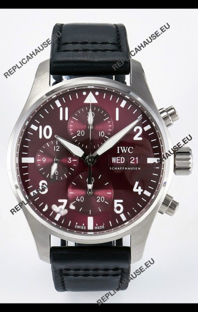 IWC Super Clone Pilot Chronograph Edition Red Dial Leather Swiss Replica Watch 