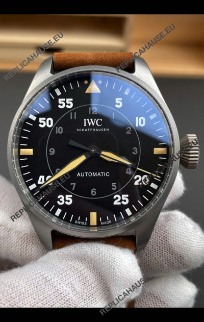 IWC Super Clone Spitfire Black Dial Titanium Swiss Replica Watch 