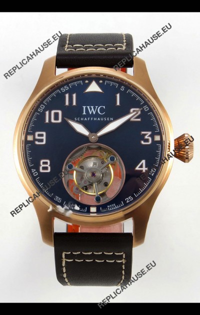 IWC Super Clone Portugese Hand-Wound Genuine Tourbillon Blue Dial Rose Gold Casing Watch