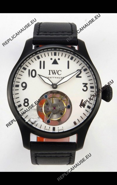 IWC Super Clone Portugese Hand-Wound Genuine Tourbillon White Dial PVD Casing Watch