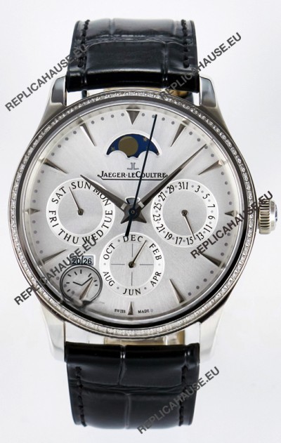 Jaeger LeCoultre Super Clone Master Ultra Thin Perpetual Calendar White Dial Diamonds Watch