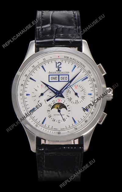 Jaeger LeCoultre Master Control Chronograph Calendar Steel Casing White Dial Watch 