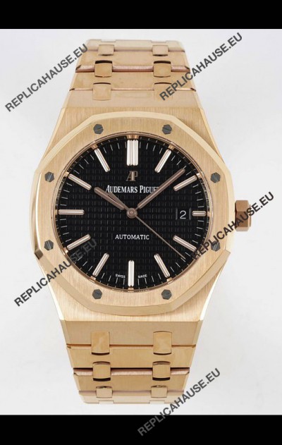 Audemars Piguet Royal Oak 15400 41MM Black Dial 904L Rose Gold CALIBRE 3120 Movement 1:1 Mirror Replica