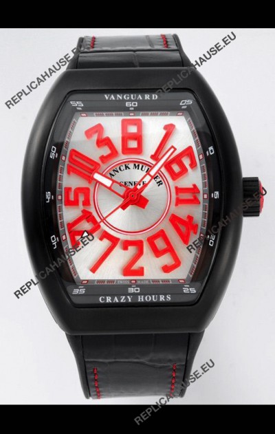 Franck Muller Vanguard Crazy Hours in DLC Coated Casing White Dial Swiss Replica Watch 