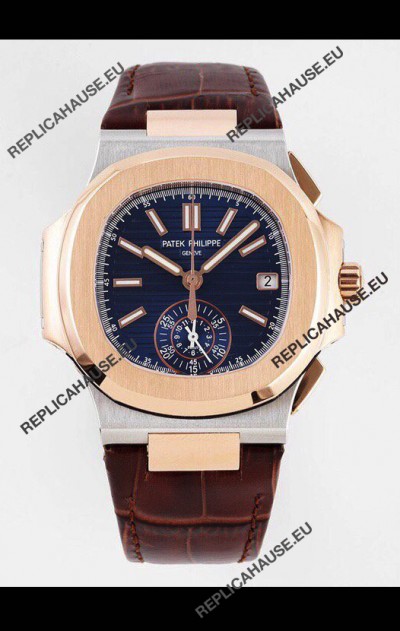 Patek Philippe Nautilus 5980/1R-001 Rose Gold Two Tone 904L Steel Case in Blue Dial - 1:1 Mirror Replica
