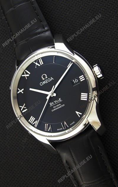 Omega De-Ville Annual Calendar Co-Axial Swiss Replica Watch 1:1 Mirror Edition in Black Dial