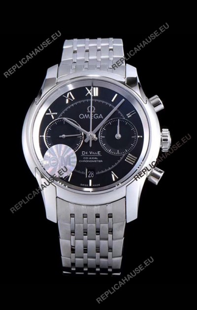 Omega De Ville Chronograph 1:1 Mirror Replica Watch in Black Dial 42MM