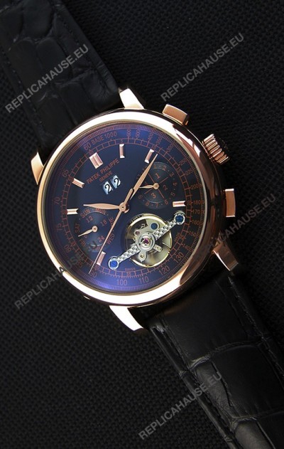 Patek Philippe Japanese Tourbillon Replica Watch in Pink Gold Case Black dial