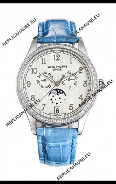 Patek Philippe Complications 4948G Annual Calendar Moonphase White Dial White Gold Swiss Replica 