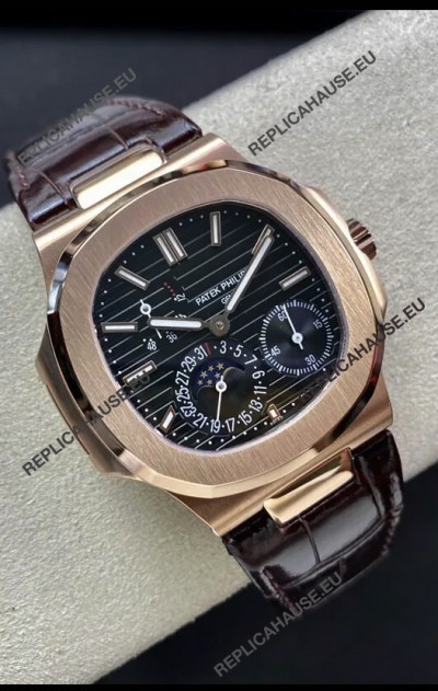 Patek Philippe Nautilus 5712/R 1:1 Quality Swiss Replica Watch in Brown Dial Leather Strap