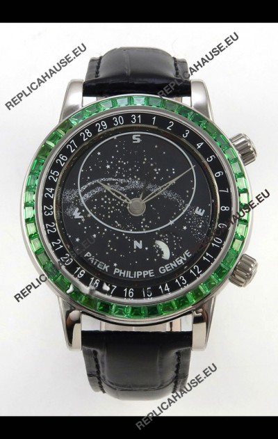 Patek Philippe Grand Complications 6102 Black Dial Green Diamonds Swiss Replica Watch 