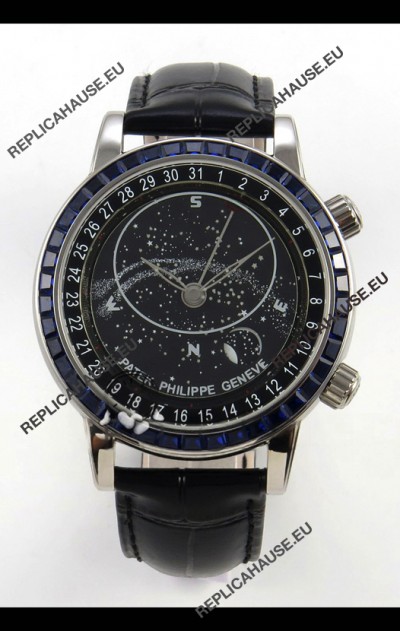 Patek Philippe Grand Complications 6102 Black Dial Blue Diamonds Swiss Replica Watch 