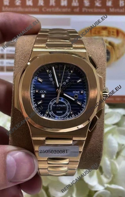 Patek Philippe Nautilus 5990R Rose Gold on 904L Steel Case in Blue Dial - 1:1 Mirror Replica