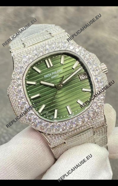Patek Philippe Super Clone Nautilus 5711/1A-014 Diamonds Paved Edition Green Dial
