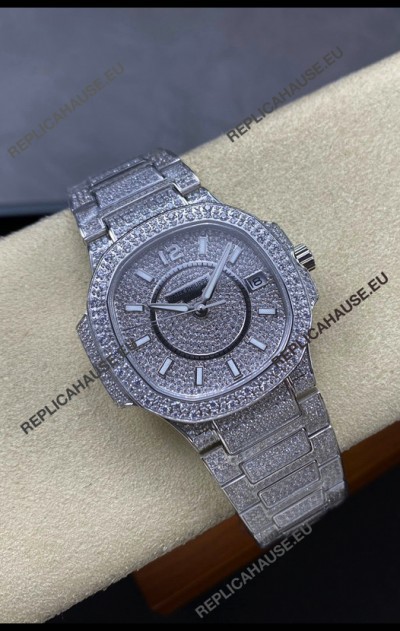 Patek Philippe Nautilus 7010 Diamonds Paved Stainless Steel 32MM 1:1 Mirror Replica - Genuine Diamonds