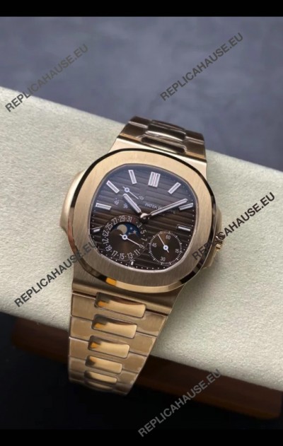 Patek Philippe Super Clone Nautilus 5712/R 1:1 Quality Watch in Brown Dial Gold Strap