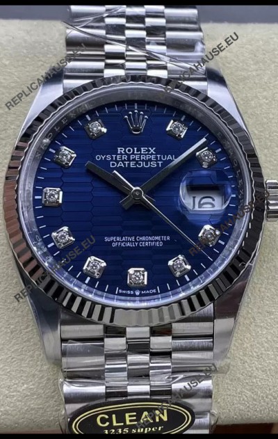 Rolex Datejust Cal.3235 Movement 1:1 Mirror Replica 904L Steel 36MM - Blue Fluted Motif Dial