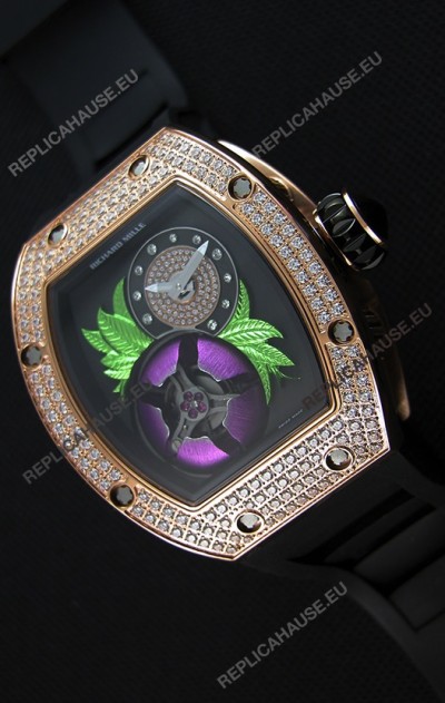 Richard Mille 19-02 Tourbillon Fleur Swiss Replica Watch in Pink Gold 