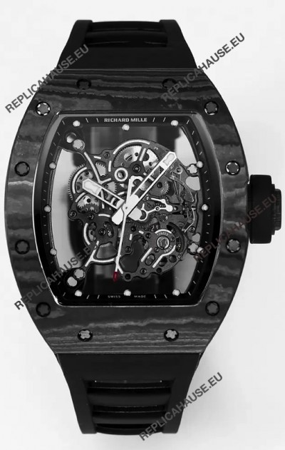 Richard Mille RM055 Black Carbon Casing Black Rubber 1:1 Superclone Genuine Tourbillon Watch 