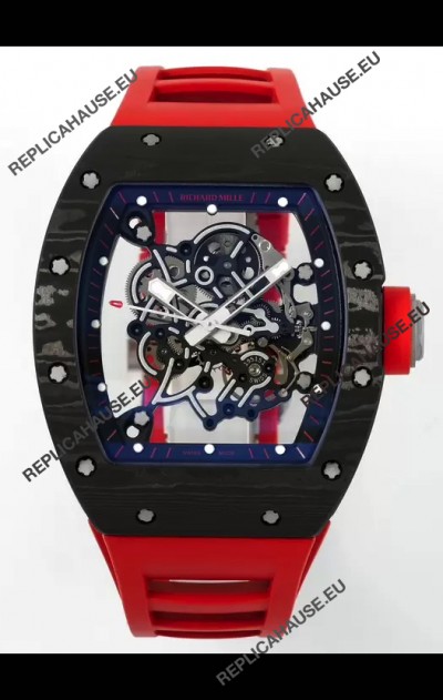 Richard Mille RM055 Black Carbon Casing Red Rubber Strap 1:1 Superclone Genuine Tourbillon Watch 