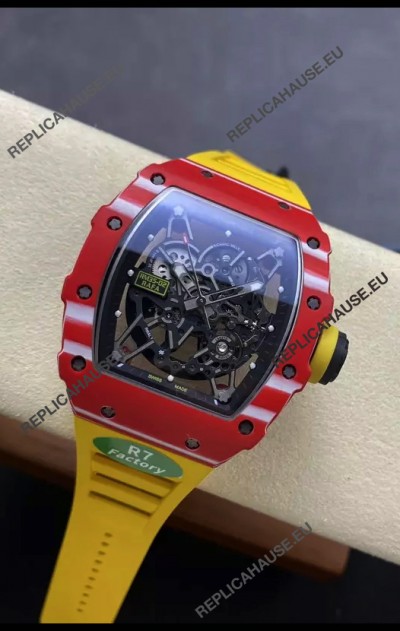 Richard Mille RM35-02 Rafael Nadal Red Carbon Yellow Strap with Genuine Tourbillon Super Clone Watch