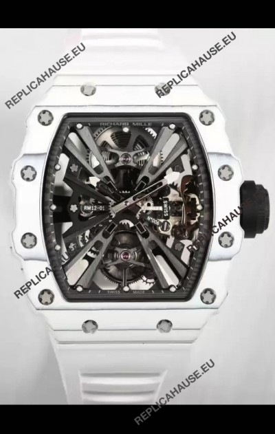 Richard Mille RM12-01 White Carbon Fiber Case Genuine Tourbillon Movement 1:1 Mirror Replica Watch