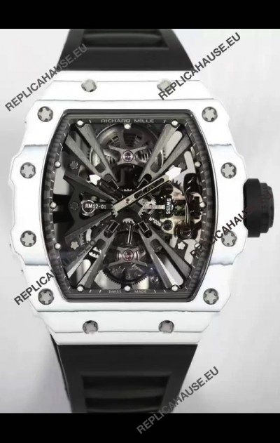 Richard Mille RM12-01 White Carbon Fiber Case Genuine Tourbillon Movement 1:1 Mirror Replica Watch