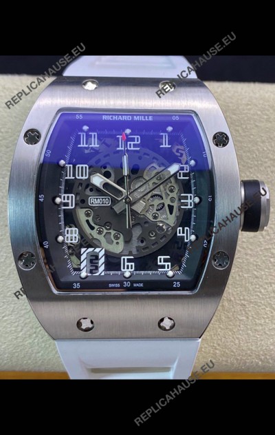 Richard Mille RM010 Stainless Steel Replica Watch in White Strap
