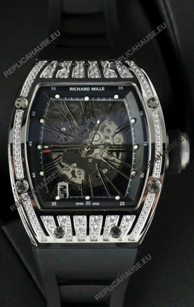 Richard Mille RM010 Stainless Steel Replica Watch in Black Strap