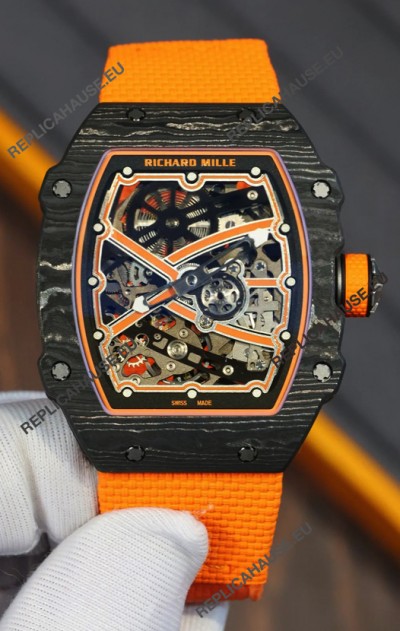 Richard Mille Super Clone RM67-02 Black Carbon TPT 37 Grams Watch Orange Strap