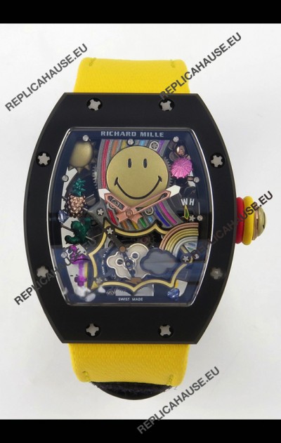 Richard Mille Super Clone RM088 Smiley Tourbillon Black Ceramic Velcro Strap Watch 