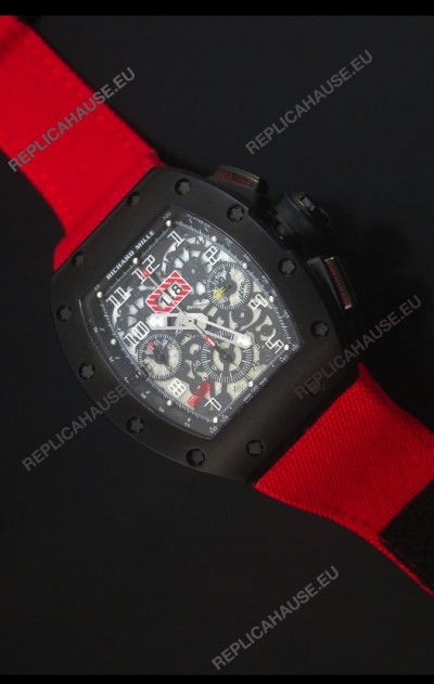 Richard Mille RM011 Filipe Massa PVD Swiss Replica Watch in Red Nylon Strap