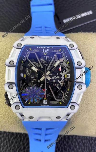 Richard Mille RM35-03 Rafael Nadal Edition White Carbon Fiber Casing 1:1 Mirror Replica Watch in Blue Strap 