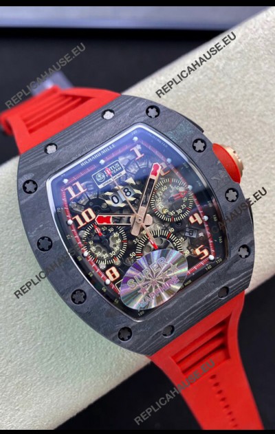 Richard Mille RM011 Felipe Massa 1:1 Mirror Black Forged Carbon Case Red Strap