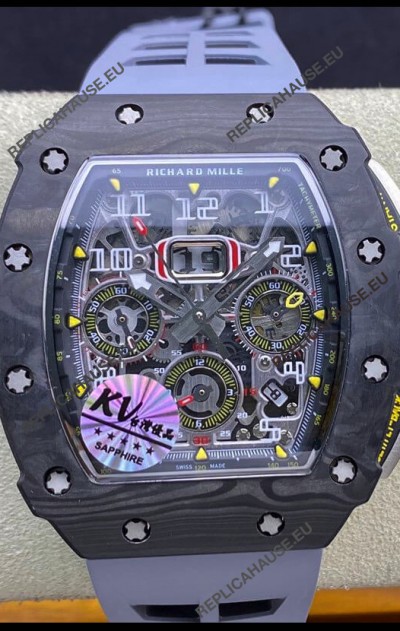 Richard Mille RM011 Felipe Massa 1:1 Mirror Black Forged Carbon Case Grey Strap