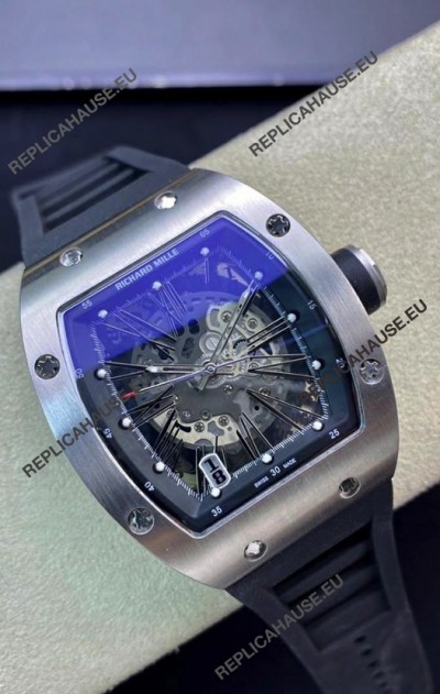 Richard Mille RM010 Stainless Steel Replica Watch in Black Strap - Roman Numerals
