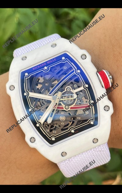 Richard Mille Super Clone RM67-02 Alexis Pinturault White Quartz TPT 37 Grams Watch White Strap