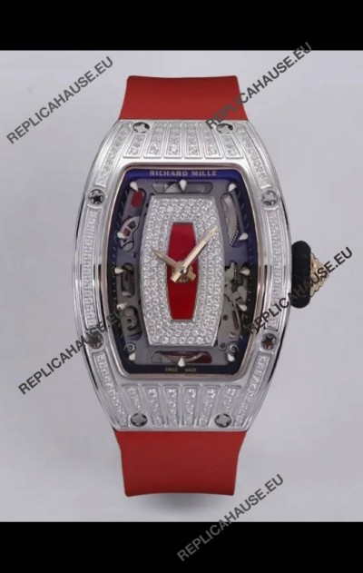 Richard Mille Super Clone RM07-01 Diamonds Paved 904L Steel Casing Automatic Replica Watch