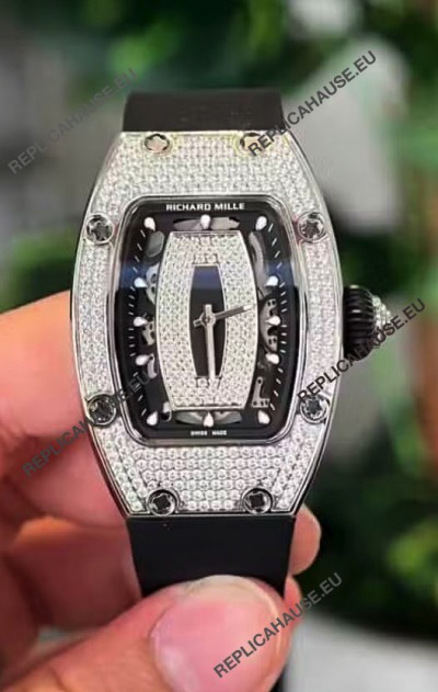 Richard Mille RM007 Diamonds Paved Black Dial 904L Steel Superclone Swiss Watch