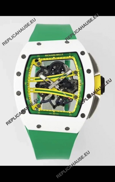 Richard Mille Super Clone RM61-01 White Ceramic Green Strap Swiss Replica Watch