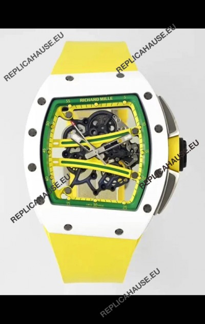 Richard Mille Super Clone RM61-01 White Ceramic Yellow Strap Swiss Replica Watch