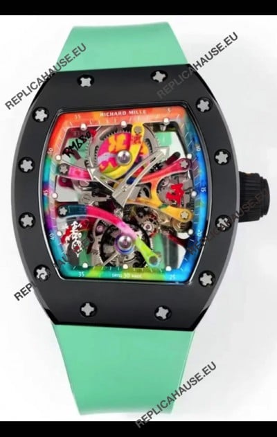 Richard Mille Super Clone RM68-01 Black Ceramic Casing Green Strap Tourbillon Swiss Replica