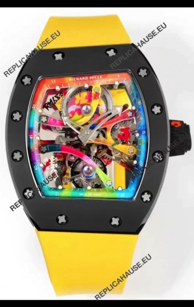 Richard Mille Super Clone RM68-01 Black Ceramic Casing Yellow Strap Tourbillon Swiss Replica