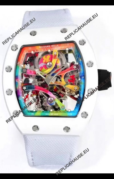 Richard Mille Super Clone RM68-01 White Ceramic Casing Nylon Strap Tourbillon Swiss Replica