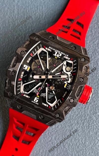 Richard Mille RM35-03 Rafael Nadal Edition Black Carbon Fiber Casing 1:1 Mirror Replica Watch in Red Strap