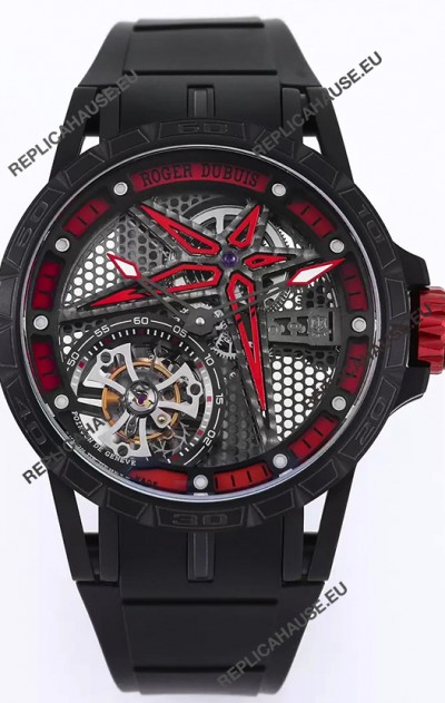 Roger Dubuis Excalibur Spider Pirelli Edition DLC Coated Titanium 1:1 Genuine Tourbillon Replica Watch 