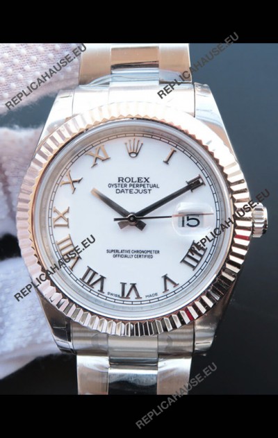 Rolex Datejust 41MM Cal.3135 Movement Swiss Replica Watch in 904L Steel Roman White Dial