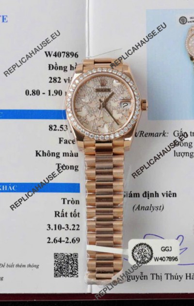 Rolex Datejust Super Clone Mossanites Butterfly Dial 31MM Rose Gold Watch 
