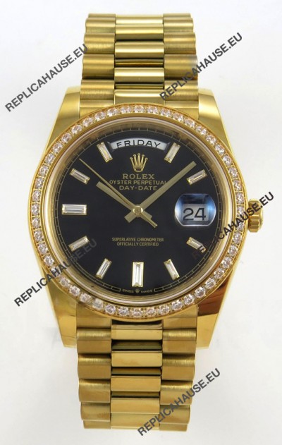 Rolex Day Date Super Clone Black Dial 40MM 220 Grams Swiss Replica watch 